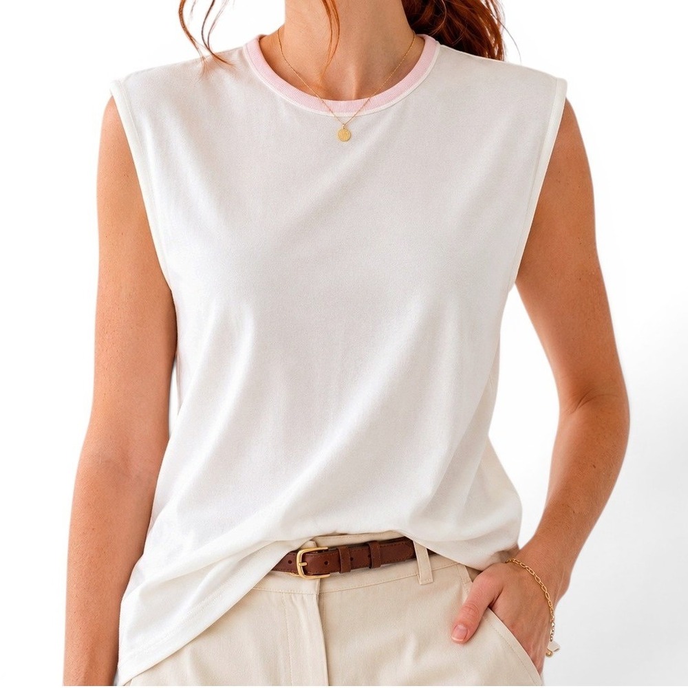 BRUNELLO CUCINELLI Sleeveless Shell Women Large White‎ Cotton Keyhole Italy Made